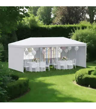 Carpa de Jardín 6x3m con 4 Paredes Laterales 2 Ventanas Visibles Cenador Gazebo de Exterior para Fiestas Eventos Blanco