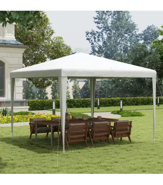 Carpa Desmontable de Jardín 3x3 m Gazebo Cenador para Exteriores con 4 Orificios de Drenaje y Tubo de Acero Blanco