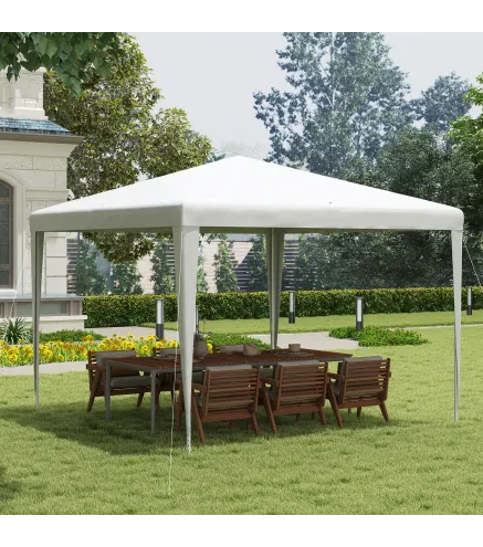 Carpa Desmontable de Jardín 3x3 m Gazebo Cenador para Exteriores con 4 Orificios de Drenaje y Tubo de Acero Blanco