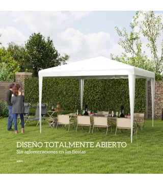 Carpa Desmontable de Jardín 3x3 m Gazebo Cenador para Exteriores con 4 Orificios de Drenaje y Tubo de Acero Blanco