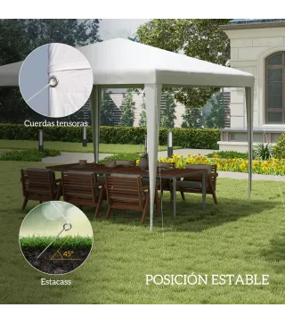 Carpa Desmontable de Jardín 3x3 m Gazebo Cenador para Exteriores con 4 Orificios de Drenaje y Tubo de Acero Blanco