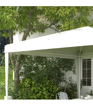 Carpa Desmontable de Jardín 3x3 m Gazebo Cenador para Exteriores con 4 Orificios de Drenaje y Tubo de Acero Blanco