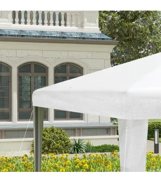 Carpa Desmontable de Jardín 3x3 m Gazebo Cenador para Exteriores con 4 Orificios de Drenaje y Tubo de Acero Blanco