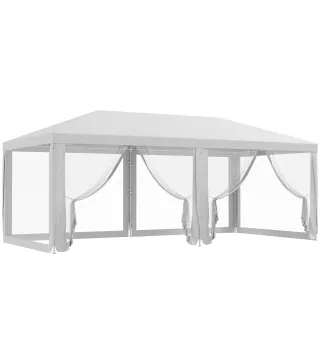 Carpa de Jardín 6x3 m con 6 Mosquiteras Laterales 2 Puertas con Cremallera para Terraza Patio Blanco