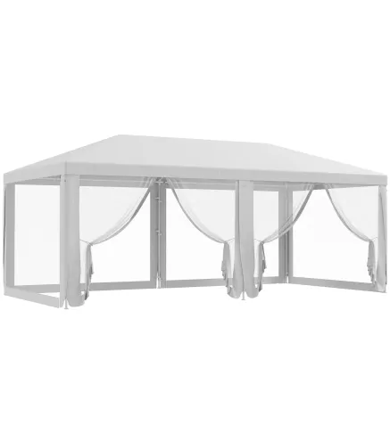 Carpa de Jardín 6x3 m con 6 Mosquiteras Laterales 2 Puertas con Cremallera para Terraza Patio Blanco