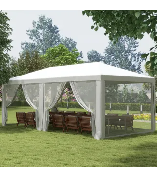 Carpa de Jardín 6x3 m con 6 Mosquiteras Laterales 2 Puertas con Cremallera para Terraza Patio Blanco