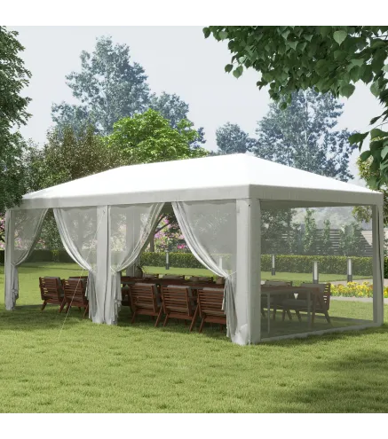 Carpa de Jardín 6x3 m con 6 Mosquiteras Laterales 2 Puertas con Cremallera para Terraza Patio Blanco