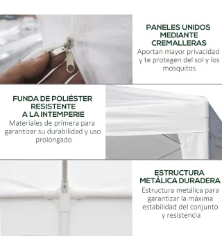 Carpa de Jardín 6x3 m con 6 Mosquiteras Laterales 2 Puertas con Cremallera para Terraza Patio Blanco