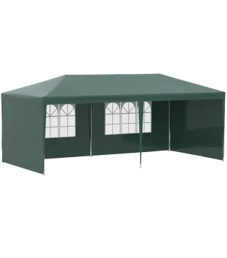 Carpa de Jardín 6x3m con 4 Paredes Laterales y 2 Ventanas Visibles Cenador Gazebo de Exterior para Fiestas Eventos Verde