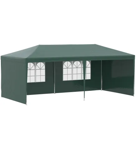 Carpa de Jardín 6x3m con 4 Paredes Laterales y 2 Ventanas Visibles Cenador Gazebo de Exterior para Fiestas Eventos Verde