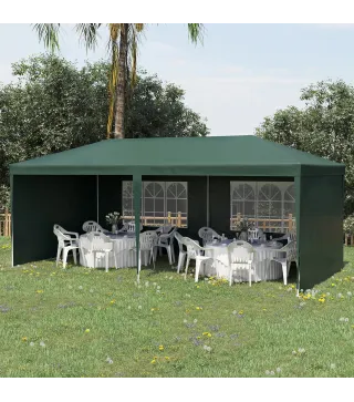 Carpa de Jardín 6x3m con 4 Paredes Laterales y 2 Ventanas Visibles Cenador Gazebo de Exterior para Fiestas Eventos Verde