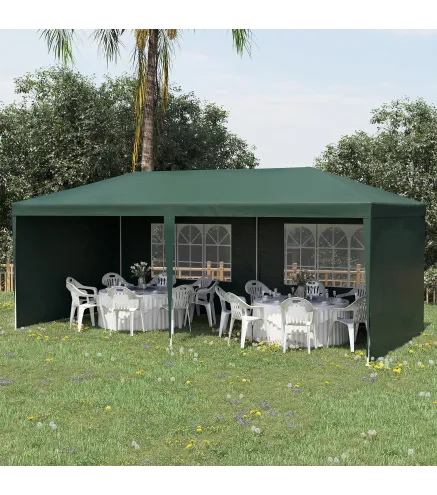Carpa de Jardín 6x3m con 4 Paredes Laterales y 2 Ventanas Visibles Cenador Gazebo de Exterior para Fiestas Eventos Verde