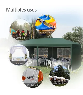 Carpa de Jardín 6x3m con 4 Paredes Laterales y 2 Ventanas Visibles Cenador Gazebo de Exterior para Fiestas Eventos Verde