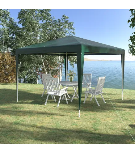 Carpa Desmontable 3x3 m Cenador Pabellón de Jardín con 4 Orificios de Drenaje y Marco de Acero para Terraza Patio Verde
