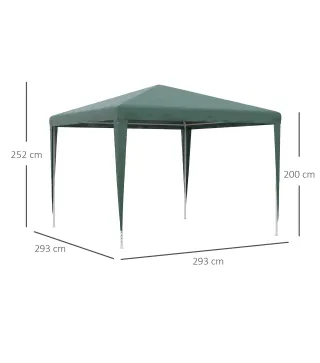 Carpa Desmontable 3x3 m Cenador Pabellón de Jardín con 4 Orificios de Drenaje y Marco de Acero para Terraza Patio Verde
