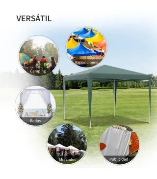 Carpa Desmontable 3x3 m Cenador Pabellón de Jardín con 4 Orificios de Drenaje y Marco de Acero para Terraza Patio Verde