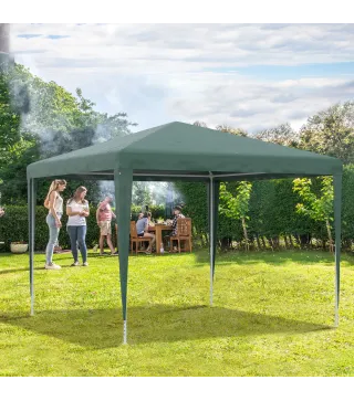 Carpa Desmontable 3x3 m Cenador Pabellón de Jardín con 4 Orificios de Drenaje y Marco de Acero para Terraza Patio Verde