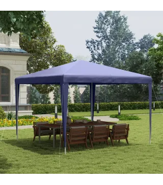 Carpa Desmontable 3x3 m Cenador Pabellón de Jardín con 4 Orificios de Drenaje y Marco de Metal para Terraza Patio Azul