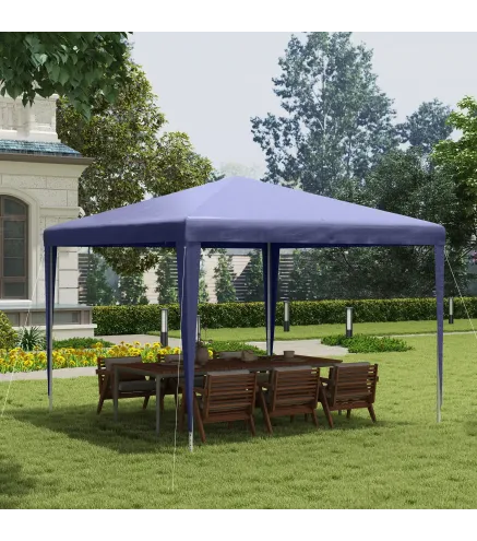 Carpa Desmontable 3x3 m Cenador Pabellón de Jardín con 4 Orificios de Drenaje y Marco de Metal para Terraza Patio Azul