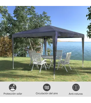 Carpa Desmontable 3x3 m Cenador Pabellón de Jardín con 4 Orificios de Drenaje y Marco de Metal para Terraza Patio Azul