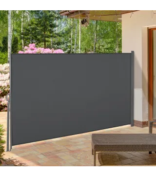 Toldo Lateral Retráctil 300x160 cm Pantalla Enrollable Mampara de Privacidad y Protección Solar para Balcón Terraza Gris
