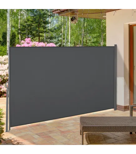Toldo Lateral Retráctil 300x160 cm Pantalla Enrollable Mampara de Privacidad y Protección Solar para Balcón Terraza Gris