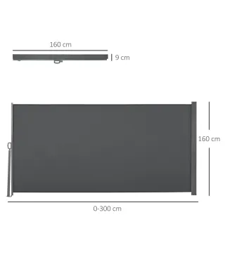 Toldo Lateral Retráctil 300x160 cm Pantalla Enrollable Mampara de Privacidad y Protección Solar para Balcón Terraza Gris