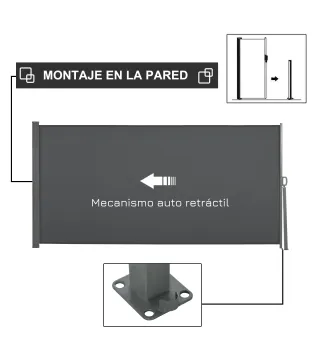Toldo Lateral Retráctil 300x160 cm Pantalla Enrollable Mampara de Privacidad y Protección Solar para Balcón Terraza Gris