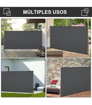 Toldo Lateral Retráctil 300x160 cm Pantalla Enrollable Mampara de Privacidad y Protección Solar para Balcón Terraza Gris