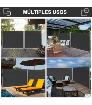 Toldo Lateral Retráctil 300x180 cm Pantalla Enrollable Mampara de Privacidad y Protección Solar para Balcón Terraza Gris