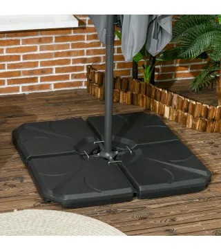 Base para Sombrilla de 4 Piezas Rellenable con Arena 72 kg o Agua 56 kg para Jardín Patio Terraza Negro
