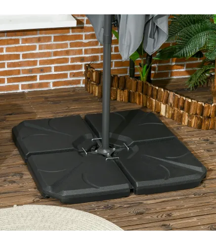 Base para Sombrilla de 4 Piezas Rellenable con Arena 72 kg o Agua 56 kg para Jardín Patio Terraza Negro