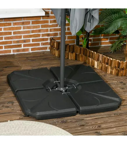 Base para Sombrilla de 4 Piezas Rellenable con Arena 72 kg o Agua 56 kg para Jardín Patio Terraza Negro