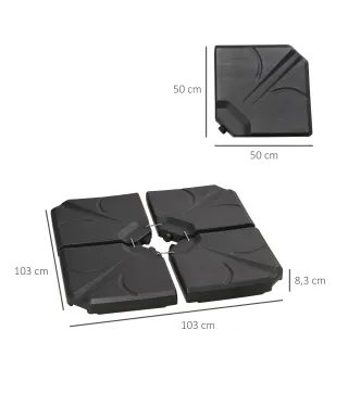 Base para Sombrilla de 4 Piezas Rellenable con Arena 72 kg o Agua 56 kg para Jardín Patio Terraza Negro