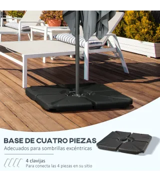 Base para Sombrilla de 4 Piezas Rellenable con Arena 72 kg o Agua 56 kg para Jardín Patio Terraza Negro