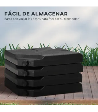 Base para Sombrilla de 4 Piezas Rellenable con Arena 72 kg o Agua 56 kg para Jardín Patio Terraza Negro