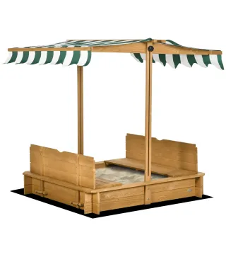 Arenero Infantil con Toldo Ajustable en Altura 2 Bancos y Respaldos Desmontables para Patio 106x106x115 cm Natural