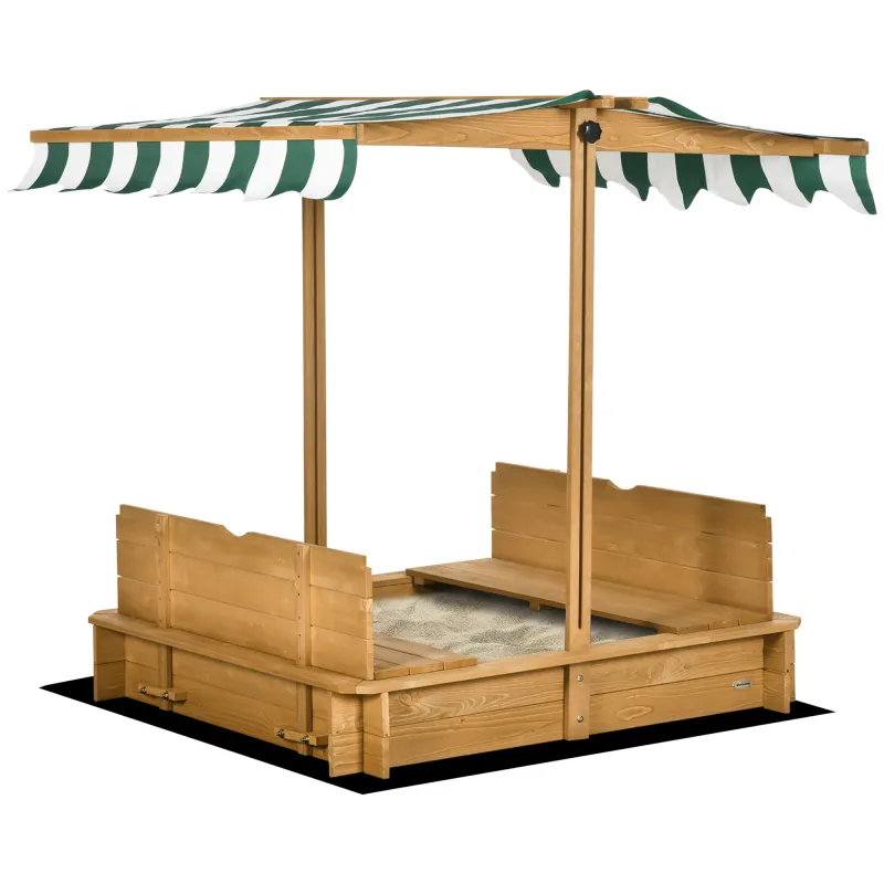 Arenero Infantil con Toldo Ajustable en Altura 2 Bancos y Respaldos Desmontables para Patio 106x106x115 cm Natural Arenero Infantil con Toldo Ajustable en Altura 2 Bancos y Respaldos Desmontables para Patio 106x106x115 cm Natural