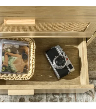 Cómoda con 4 Cajones de Rejilla de Ratán Cajonera de Madera para Dormitorio Estilo Cannage Bohemio 60x38x88,5cm Natural
