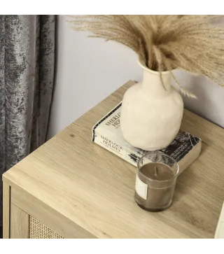 Cómoda con 4 Cajones de Rejilla de Ratán Cajonera de Madera para Dormitorio Estilo Cannage Bohemio 60x38x88,5cm Natural