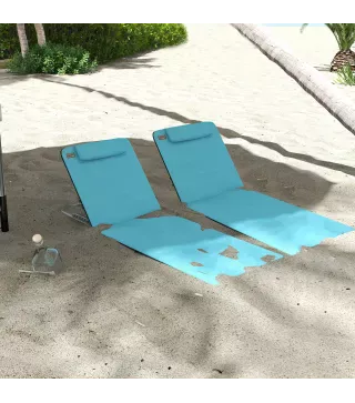 Conjunto de 2 Esterillas con Respaldo Reclinable en 5 Niveles Reposacabezas y Bolsa de Transporte 134x48x33-43 cm Azul