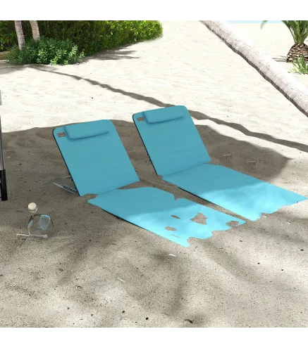 Conjunto de 2 Esterillas con Respaldo Reclinable en 5 Niveles Reposacabezas y Bolsa de Transporte 134x48x33-43 cm Azul