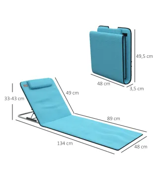 Conjunto de 2 Esterillas con Respaldo Reclinable en 5 Niveles Reposacabezas y Bolsa de Transporte 134x48x33-43 cm Azul