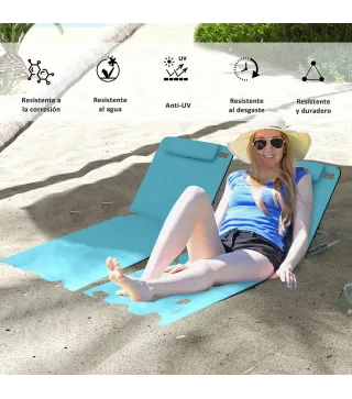 Conjunto de 2 Esterillas con Respaldo Reclinable en 5 Niveles Reposacabezas y Bolsa de Transporte 134x48x33-43 cm Azul