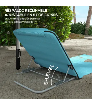 Conjunto de 2 Esterillas con Respaldo Reclinable en 5 Niveles Reposacabezas y Bolsa de Transporte 134x48x33-43 cm Azul