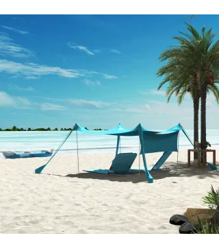 Conjunto de 2 Esterillas con Respaldo Reclinable en 5 Niveles Reposacabezas y Bolsa de Transporte 134x48x33-43 cm Azul