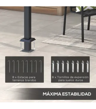 Cenador de Jardín 3x4 m con Techo Retráctil de Poliéster y 12 Orificios de Drenaje Pérgola para Terraza Gris Oscuro