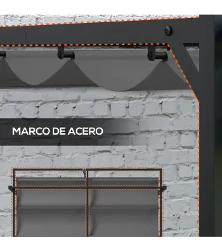 Cenador de Jardín 3x4 m con Techo Retráctil de Poliéster y 12 Orificios de Drenaje Pérgola para Terraza Gris Oscuro