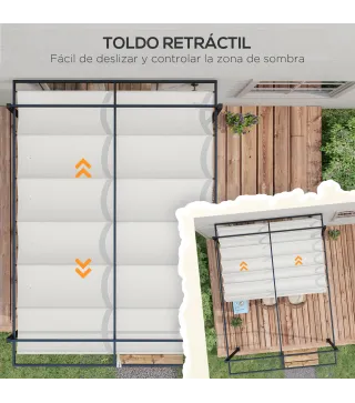 Cenador de Jardín 3x4 m con Techo Retráctil de Poliéster y 12 Orificios de Drenaje Pérgola para Terraza Blanco y Gris