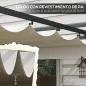 Cenador de Jardín 3x4 m con Techo Retráctil de Poliéster y 12 Orificios de Drenaje Pérgola para Terraza Blanco y Gris